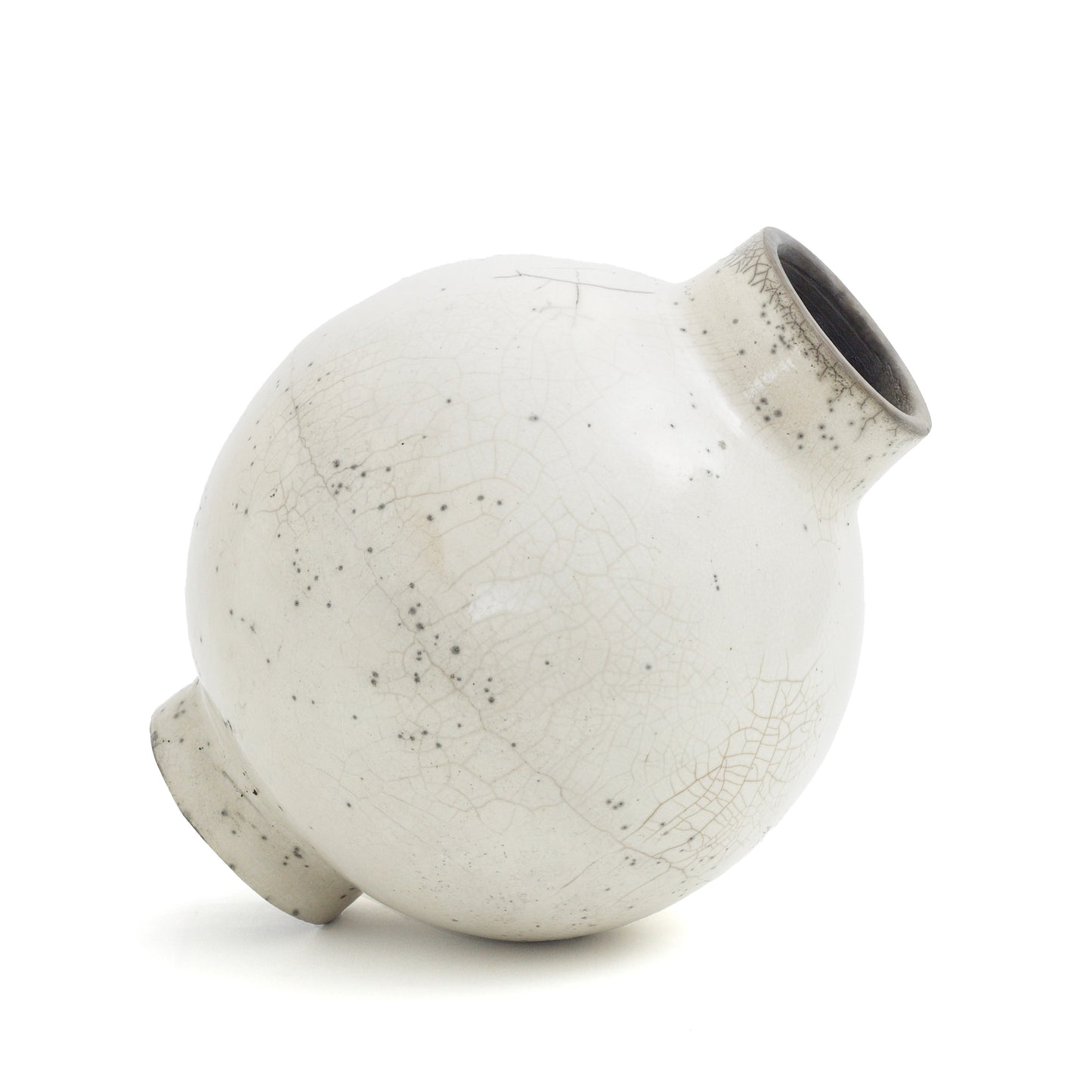 Japanese Modern Minimalist Dome L Vase Raku Ceramic White Crakle