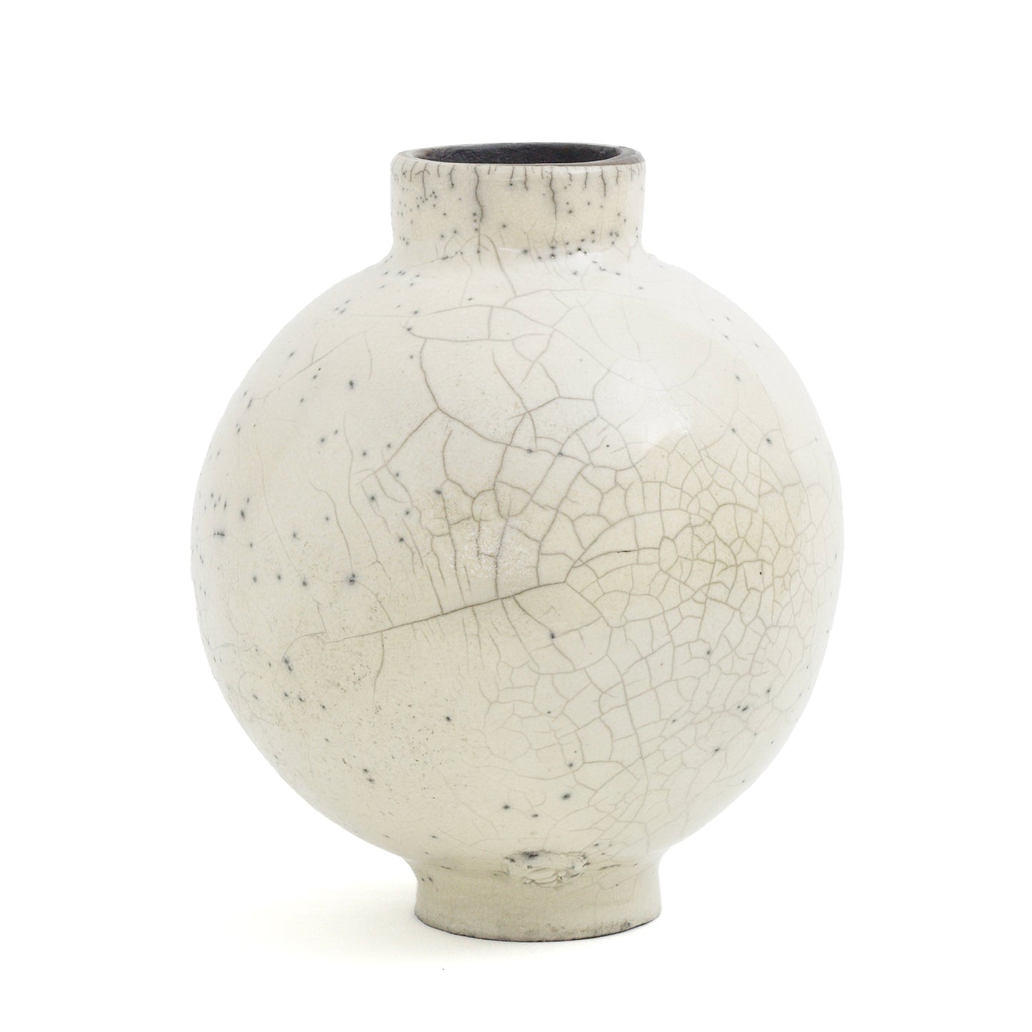 Japanese Modern Minimalist Dome Vase Raku Ceramic White Crakle