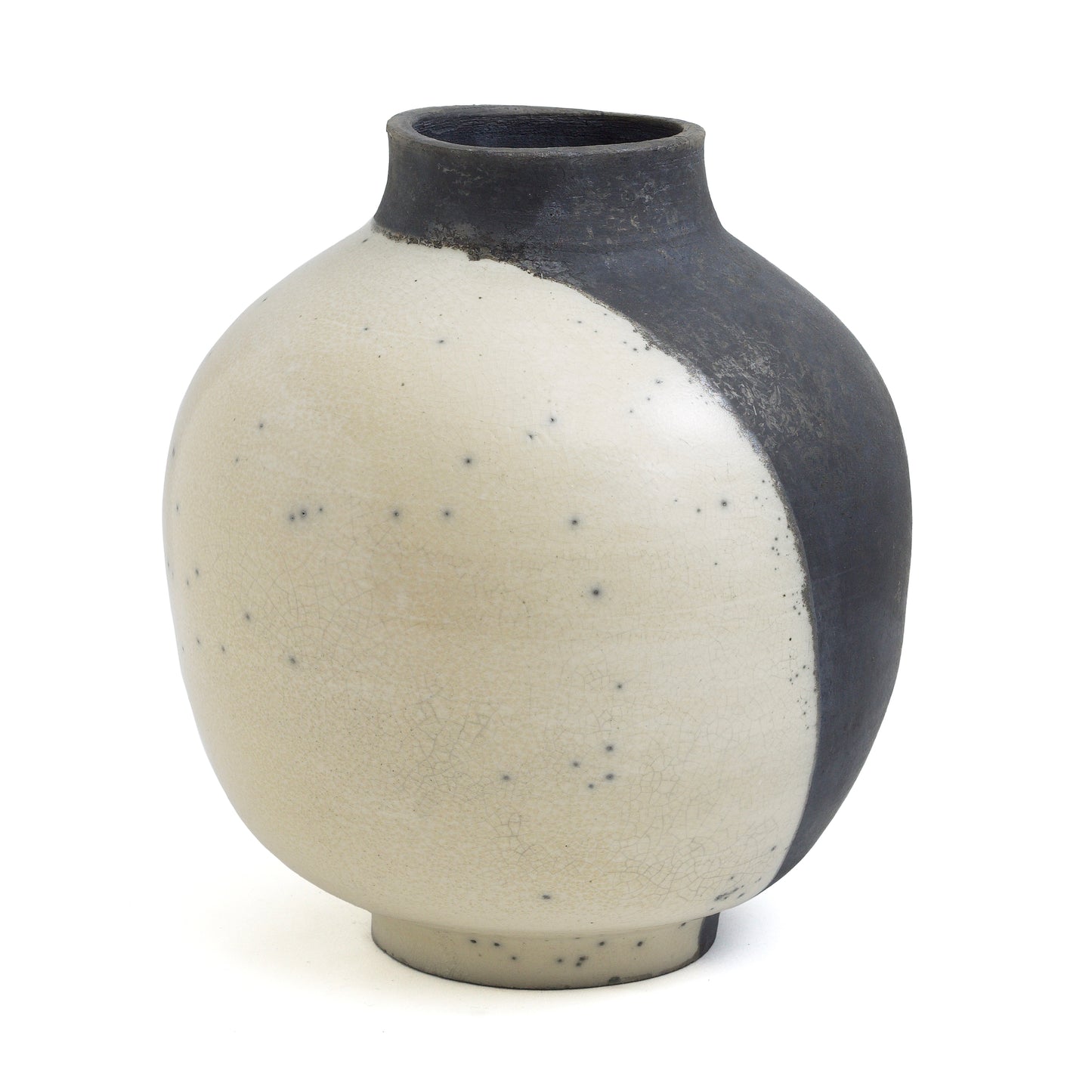 Japanese Modern Minimalist Shadow Sculpture Raku Ceramic White Black Vase