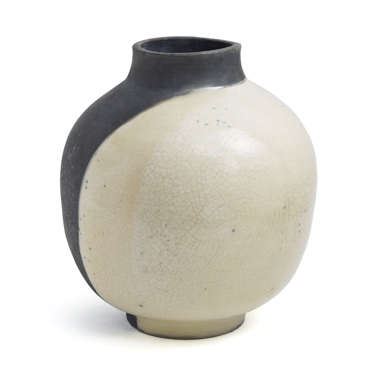 Japanese Modern Minimalist Shadow Sculpture Raku Ceramic White Black Vase