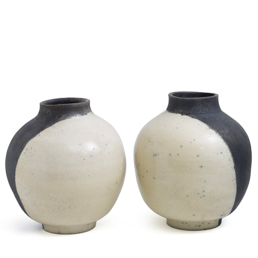 Japanese Modern Minimalist Shadow Sculptures Set Raku Ceramic White Black