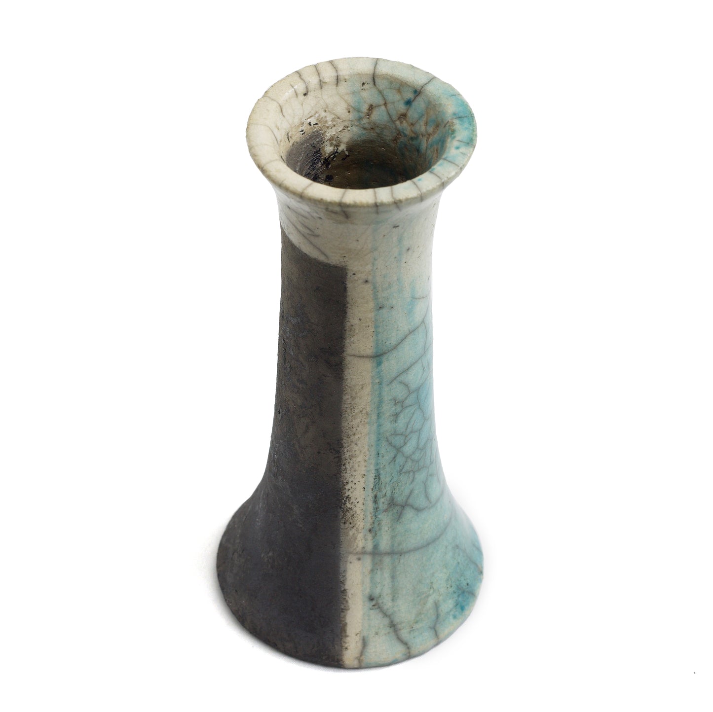 Japanese Modern Stelo Wake Set of 2 Candle Holders Raku Ceramic White Green