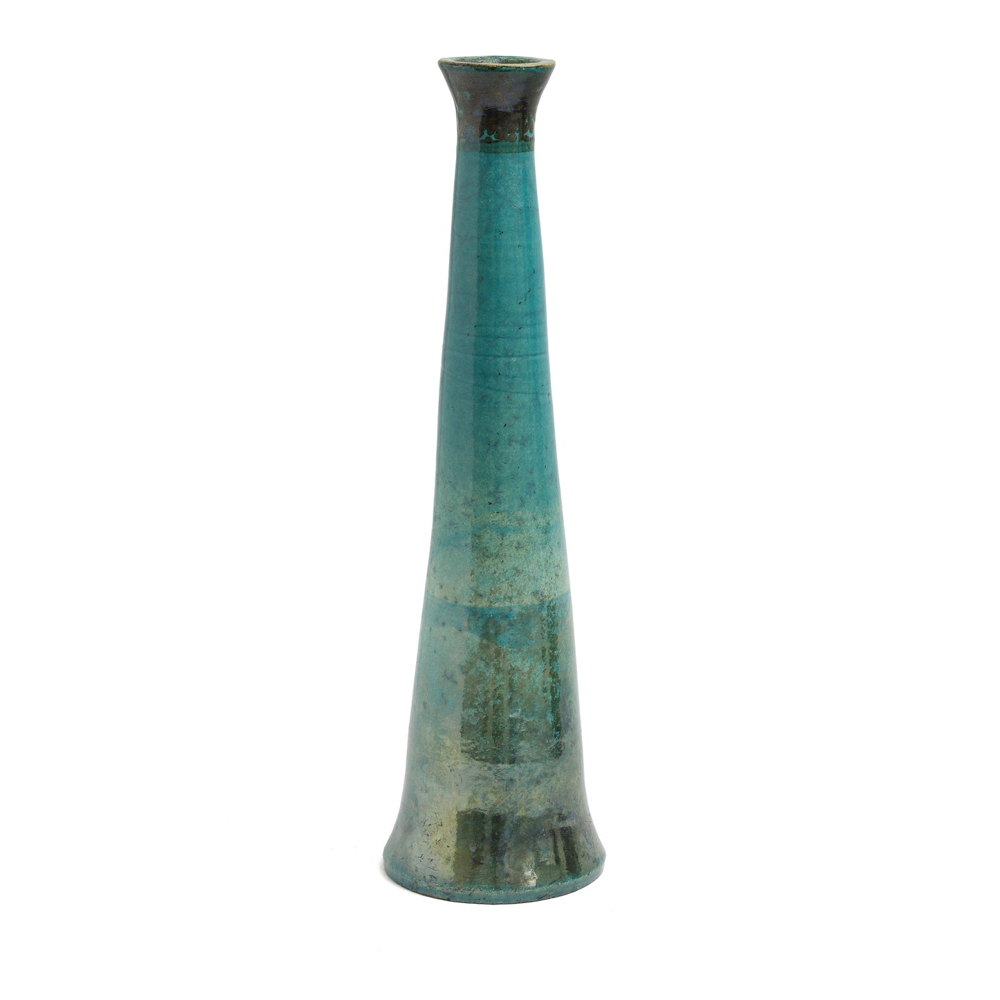 Japanese Modern Tamu Set of 2 Candle Holders Raku Ceramic Black Green