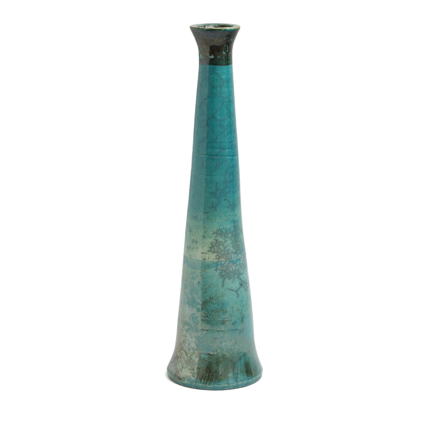 Japanese Modern Tamu Set of 2 Candle Holders Raku Ceramic Black Green