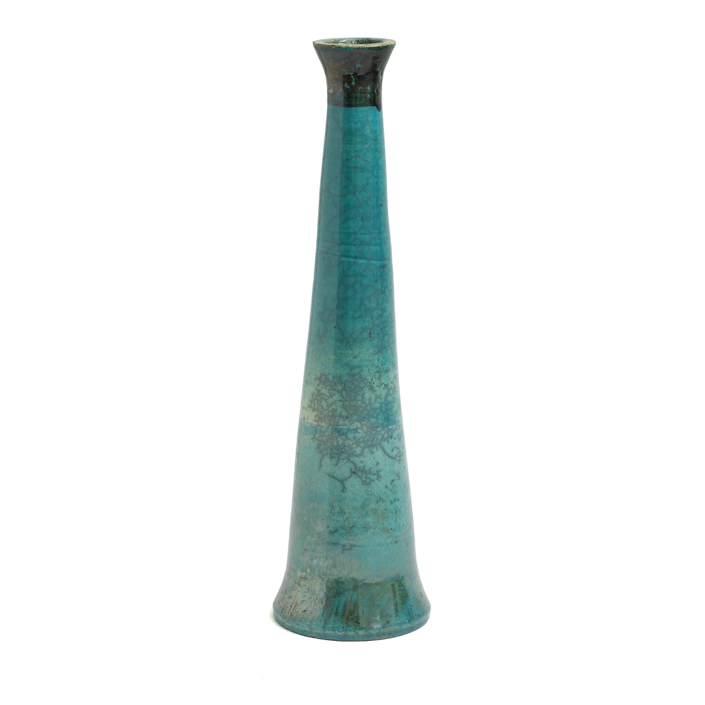 Japanese Modern Tamu Set of 2 Candle Holders Raku Ceramic Black Green