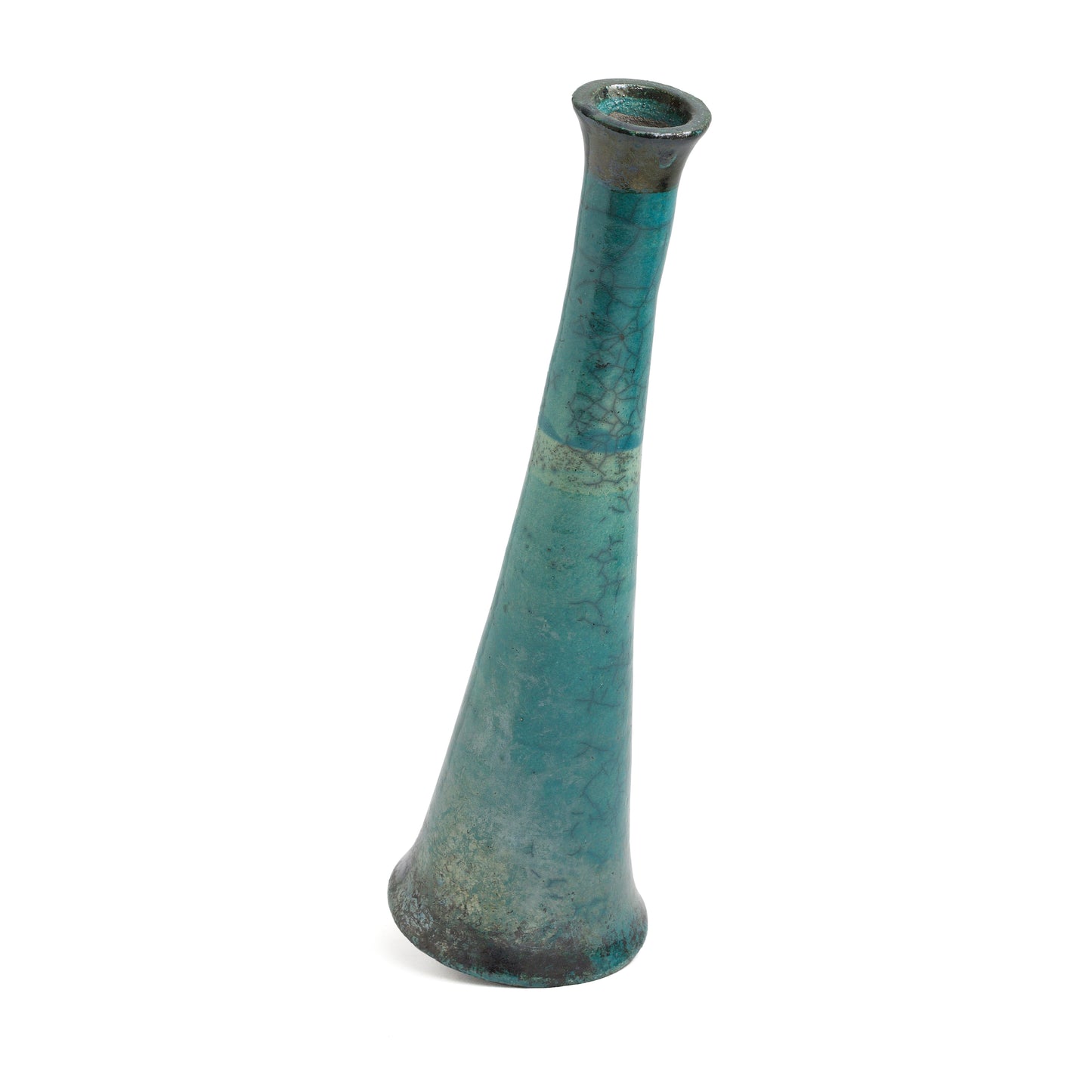 Japanese Modern Tamu Set of 2 Candle Holders Raku Ceramic Black Green