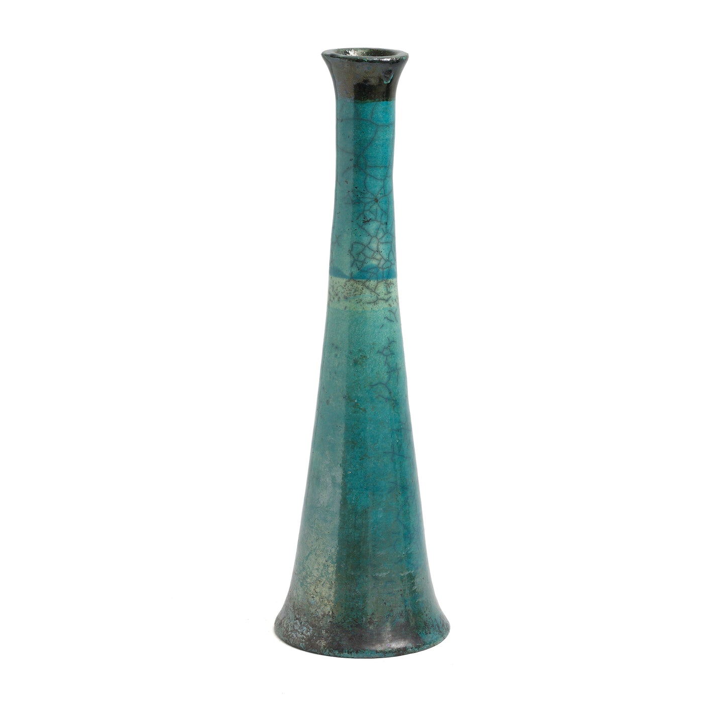 Japanese Modern Tamu Set of 2 Candle Holders Raku Ceramic Black Green