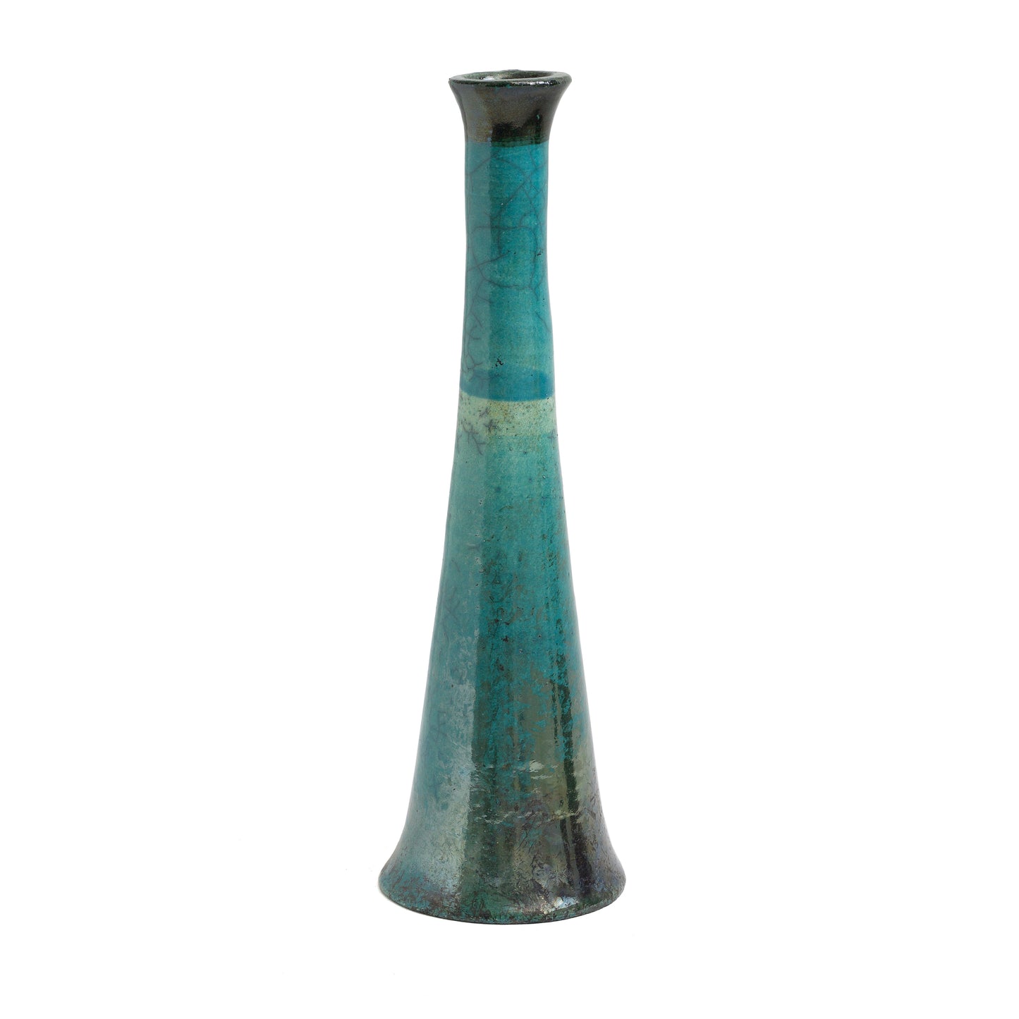 Japanese Modern Tamu Set of 2 Candle Holders Raku Ceramic Black Green