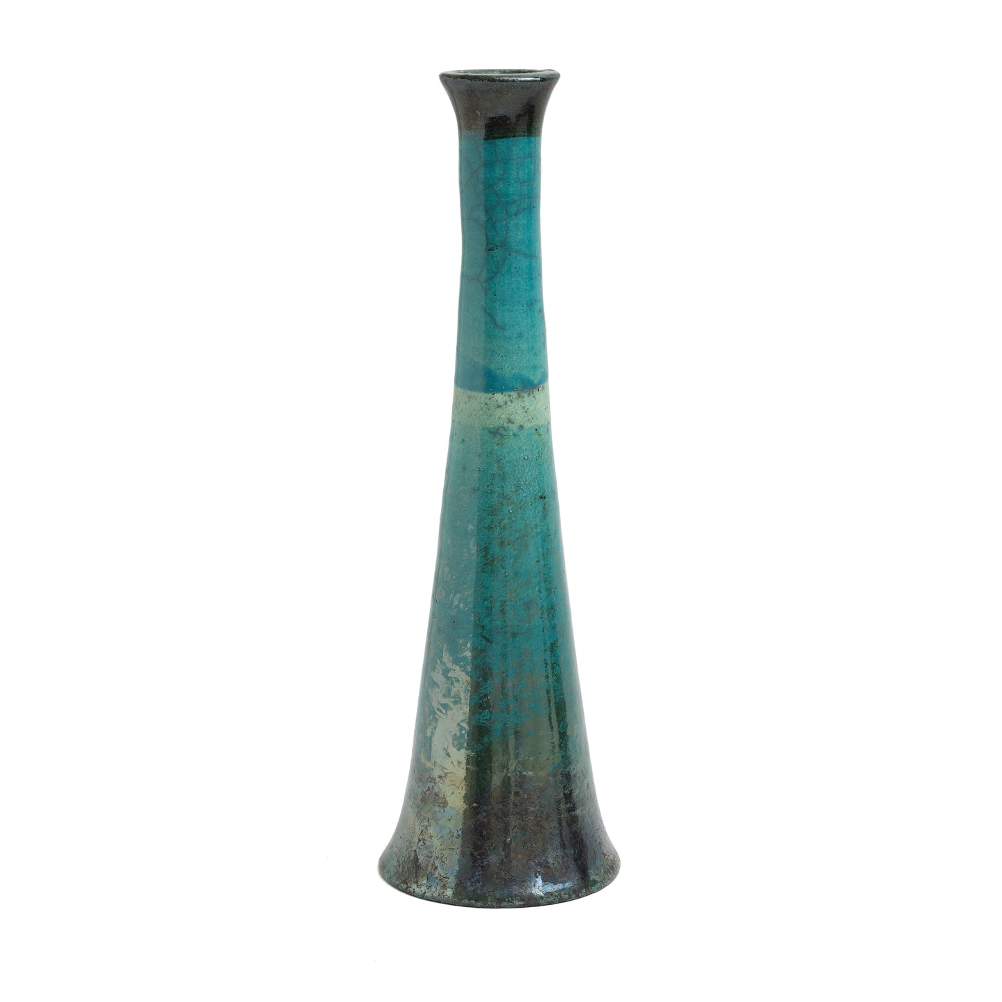 Japanese Modern Tamu Set of 2 Candle Holders Raku Ceramic Black Green
