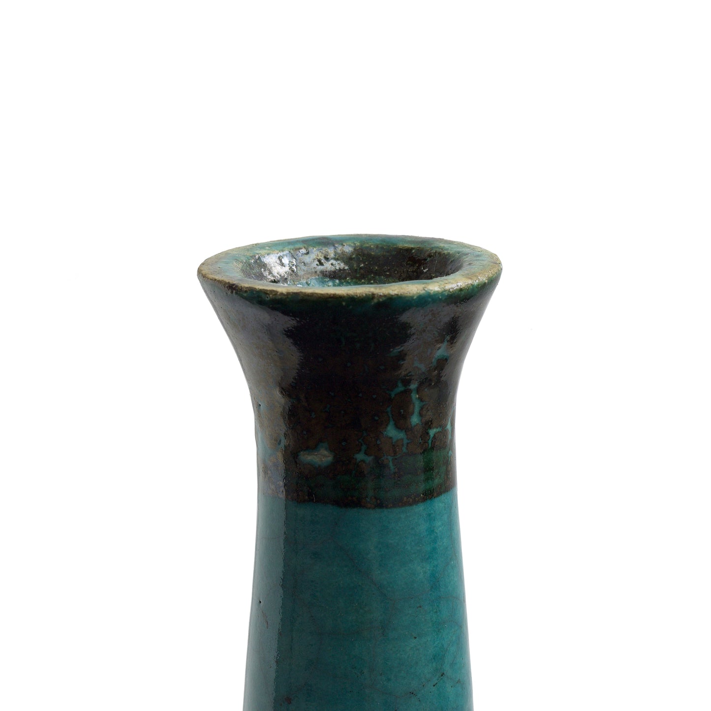 Japanese Modern Tamu Set of 2 Candle Holders Raku Ceramic Black Green