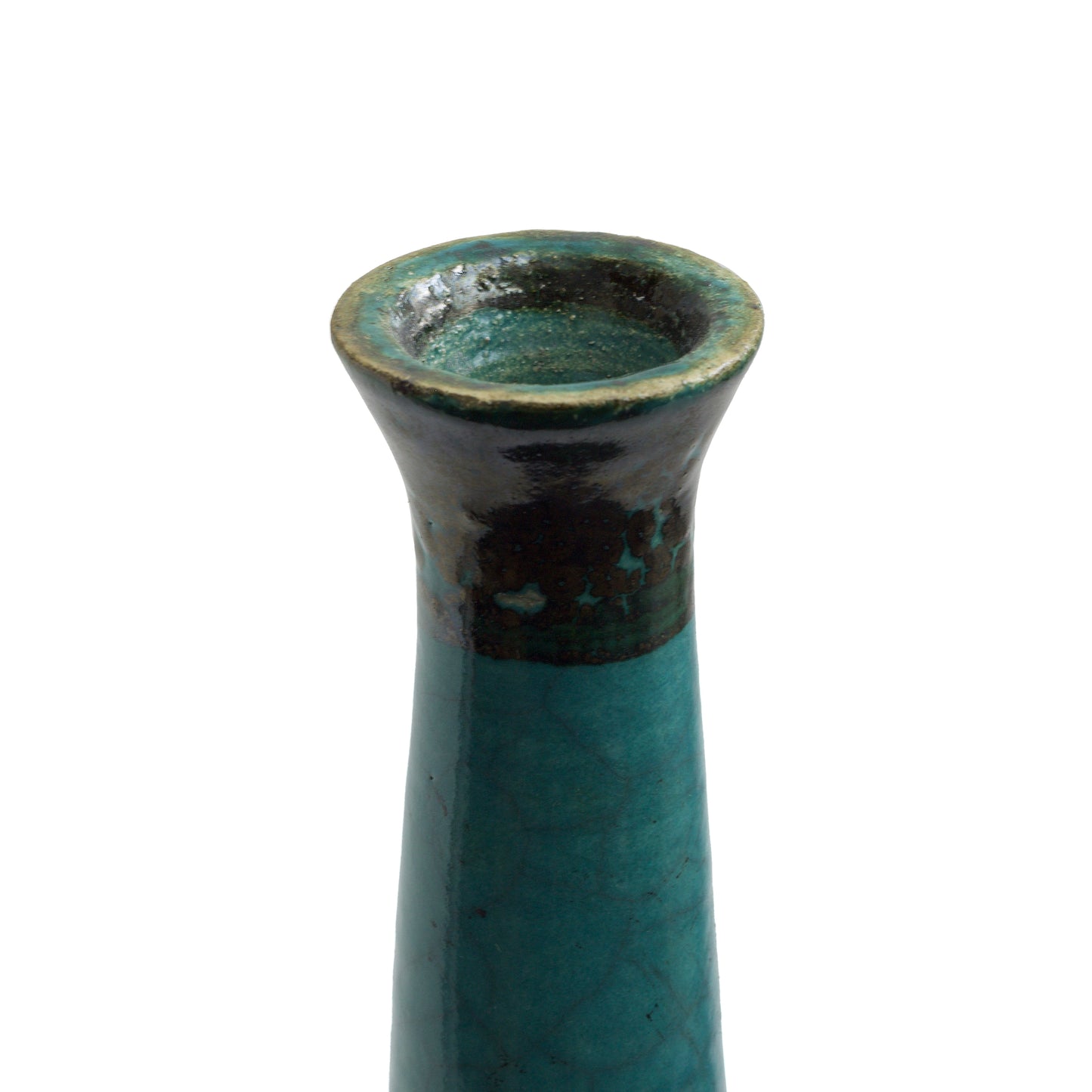 Japanese Modern Tamu Set of 2 Candle Holders Raku Ceramic Black Green