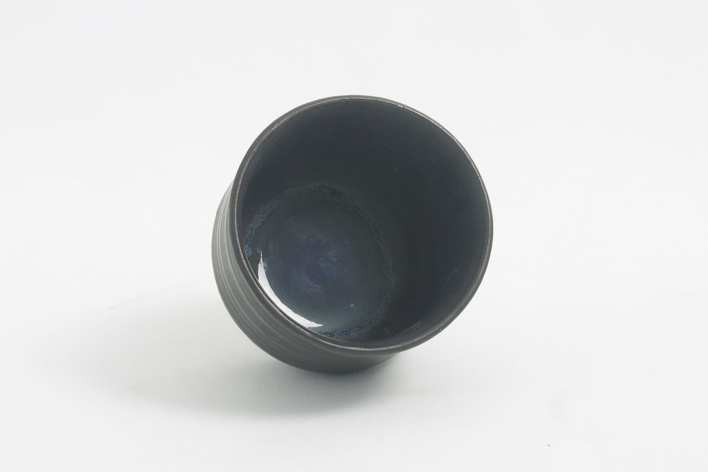 Japanese Tea Cup Raku Ceramic Unique Glass Bottom Black Raku