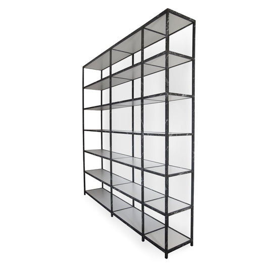 Spettro Minimalist Aluminium Bookcase Black Marquinia Marble Printing