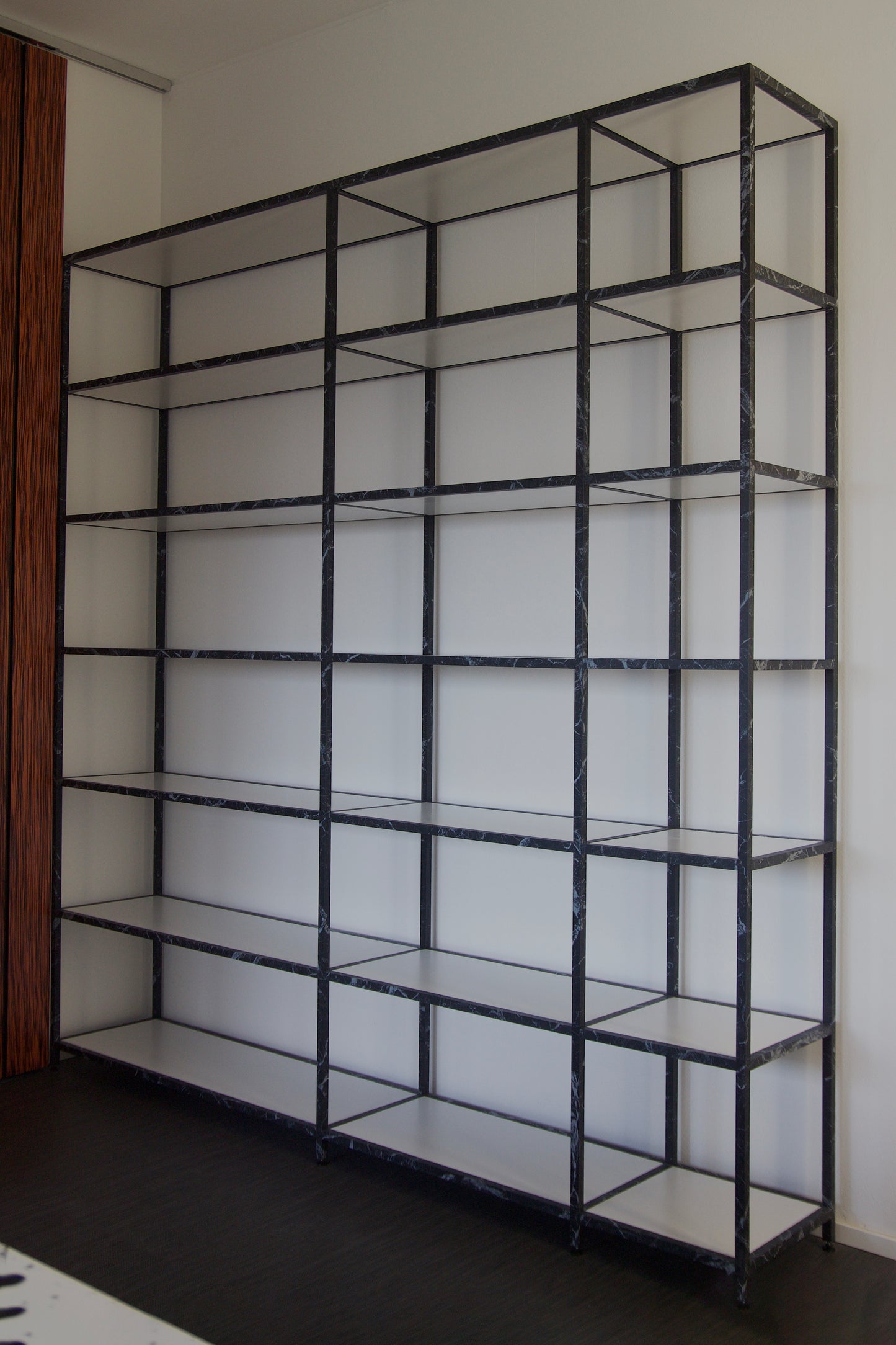 Spettro Minimalist Aluminium Bookcase Black Marquinia Marble Printing