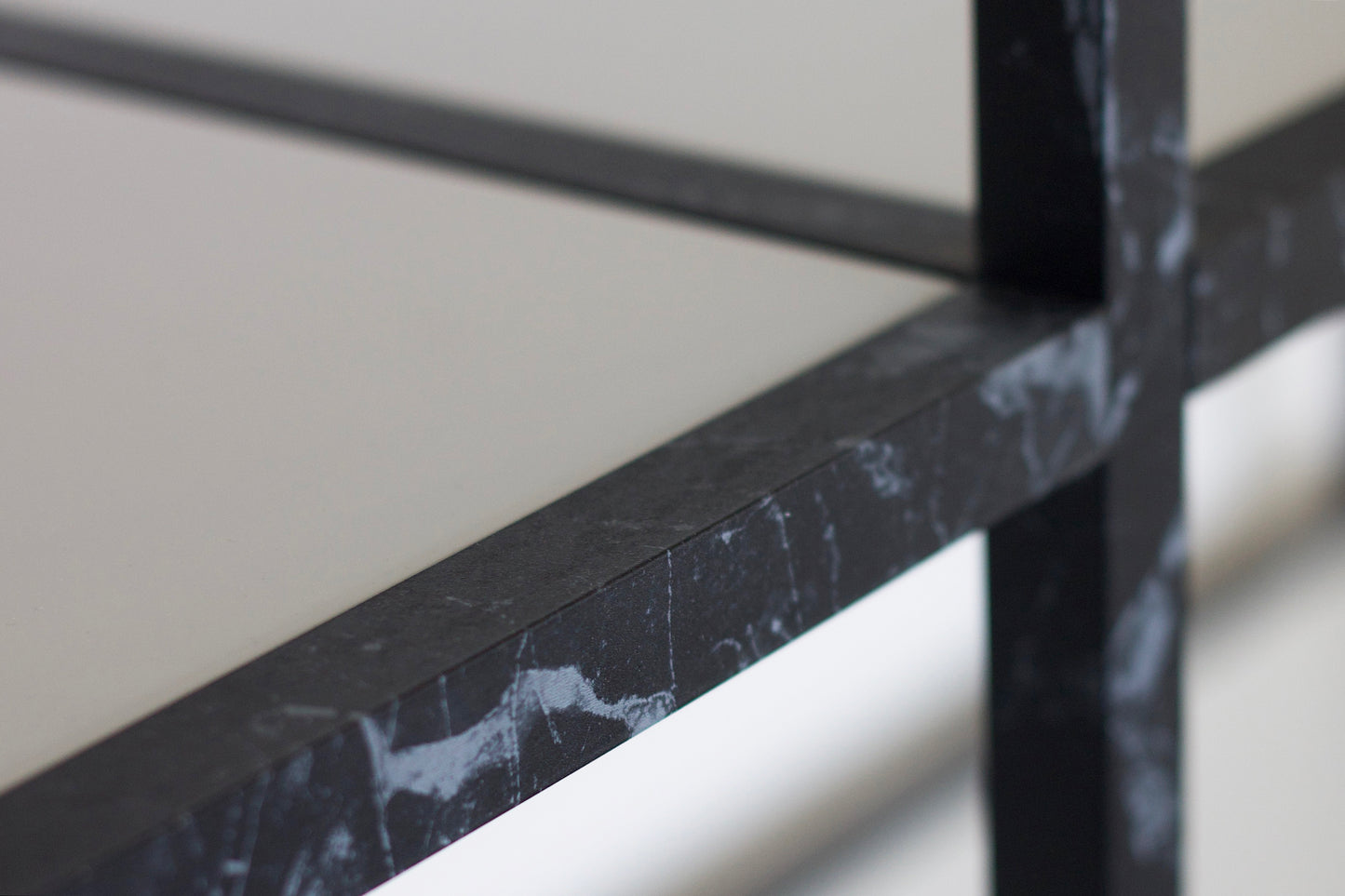 Spettro Minimalist Aluminium Bookcase Black Marquinia Marble Printing