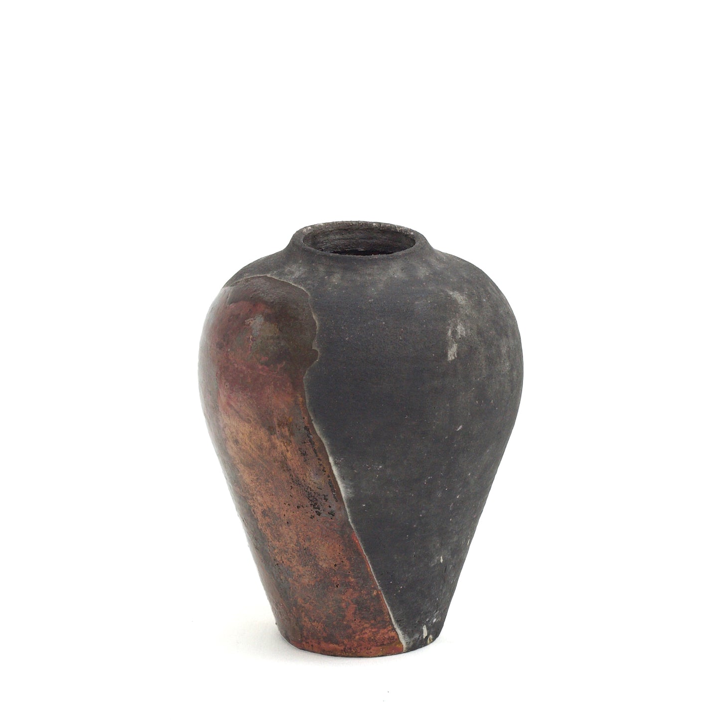 Modern Hydria Vase Raku Ceramic Black Burnt Metal Red Copper