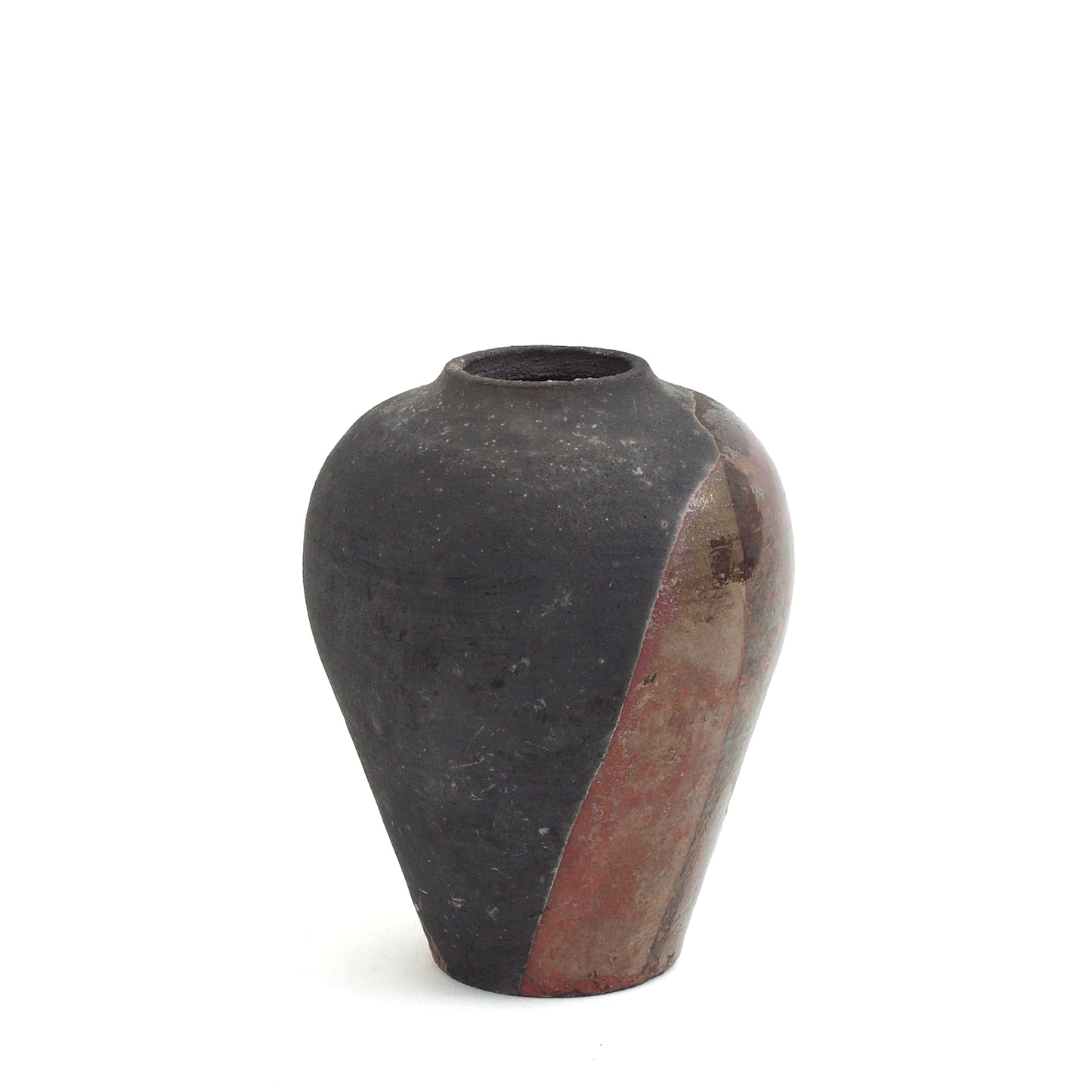 Modern Hydria Vase Raku Ceramic Black Burnt Metal Red Copper