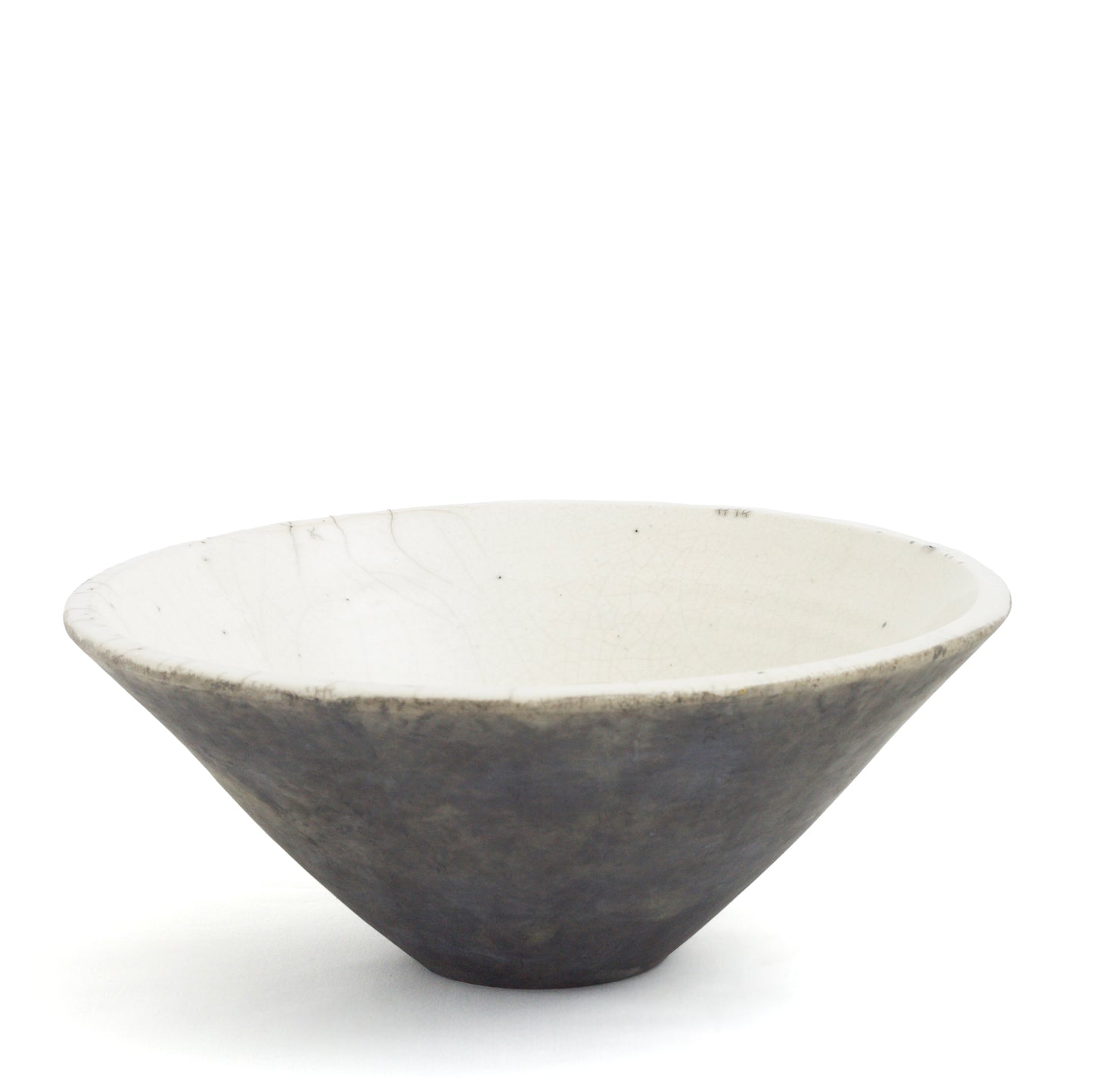 Japanese Modern Wu Set of 2 Bowls Raku Ceramics Crackle Black White