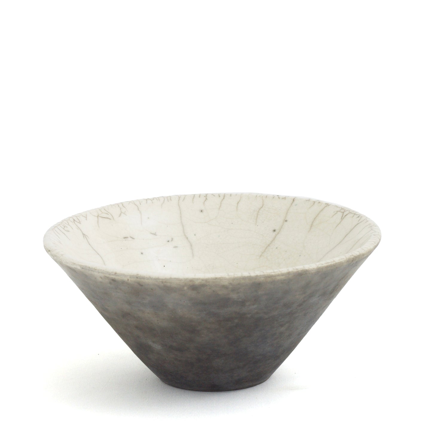 Japanese Modern Wu Set of 2 Bowls Raku Ceramics Crackle Black White