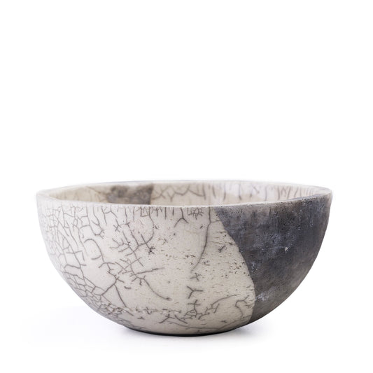 Japanese Minimalistic Fringe Chawan Bowl Raku Ceramics Crackle White