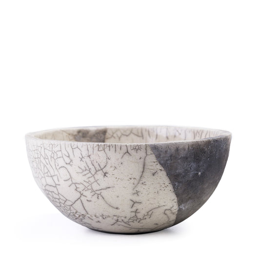 Japanese Minimalistic Fringe Chawan Bowl Raku Ceramics Crackle White