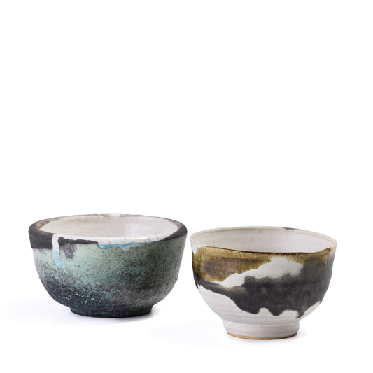 Japanese Cloud Tea Cups Raku Ceramic Natural Green Gold