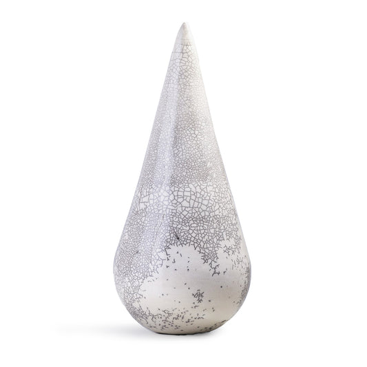 Japanese Modern Essenza Sculpture Raku Ceramic White Crakle