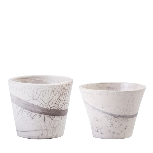 Japanese Minimalistic 2 Fringe Chawan Bowls Raku Ceramics Crackle White