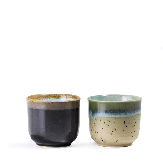 Japanese Sake Tea Cups Raku Ceramic Natural Green Gold