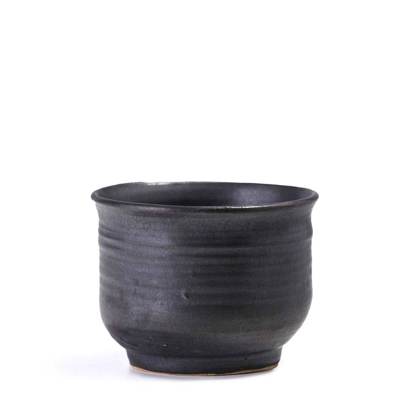 Japanese Tea Cup Raku Ceramic Unique Glass Bottom Black Raku
