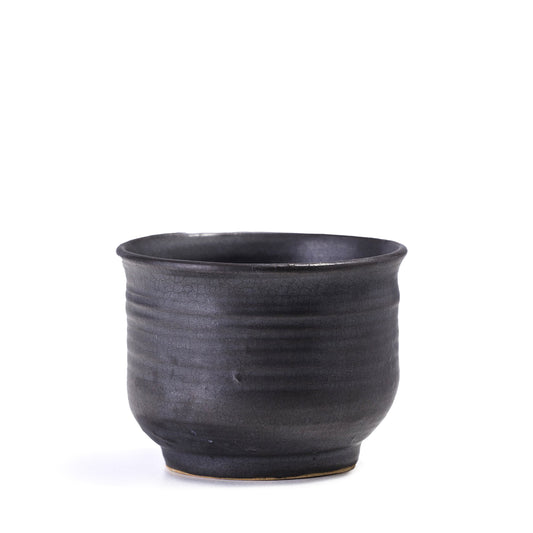 Japanese Tea Cup Raku Ceramic Unique Glass Bottom Black Raku