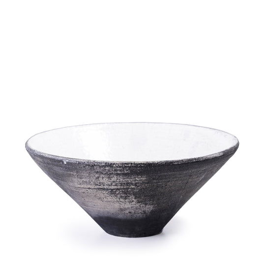 Japanese Wu Large Bowl Raku Ceramics Crackle Black White