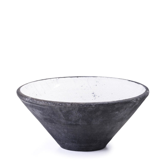 Japanese Wu Bowl Raku Ceramics Crackle Black White